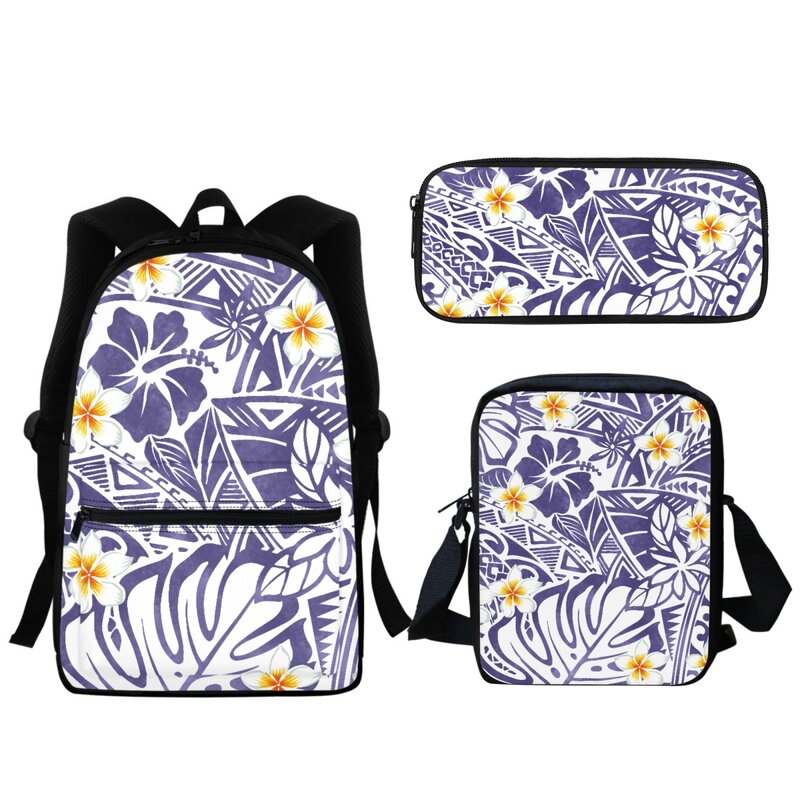 Bolso escolar con diseño de hibisco polinesiano para niños y niñas, conjunto de mochila escolar Retro con cremallera impresa, bolsa de mensajero pequeña