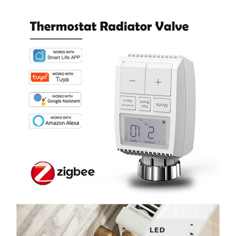 Newest Voice Control TRV Programmable Wireless Energy Saving Intelligent TV01 Heating Water Tuya Smart Zigbee App Radiator Valve
