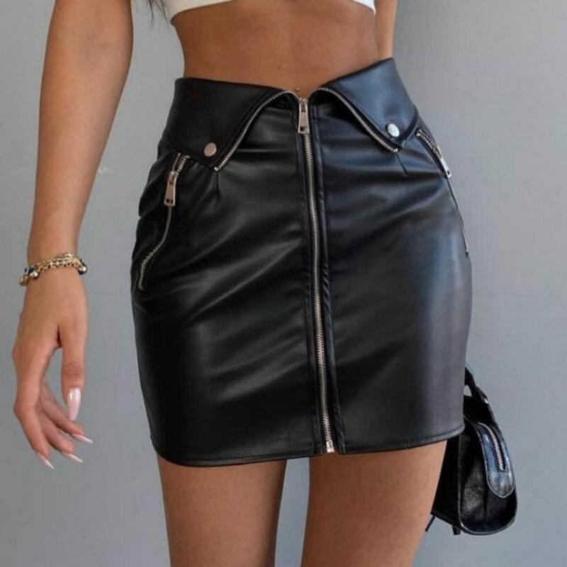 Falda de cintura alta para mujer, minifalda Sexy de piel sintética con cierre de cremallera, ajustada, estilo Punk