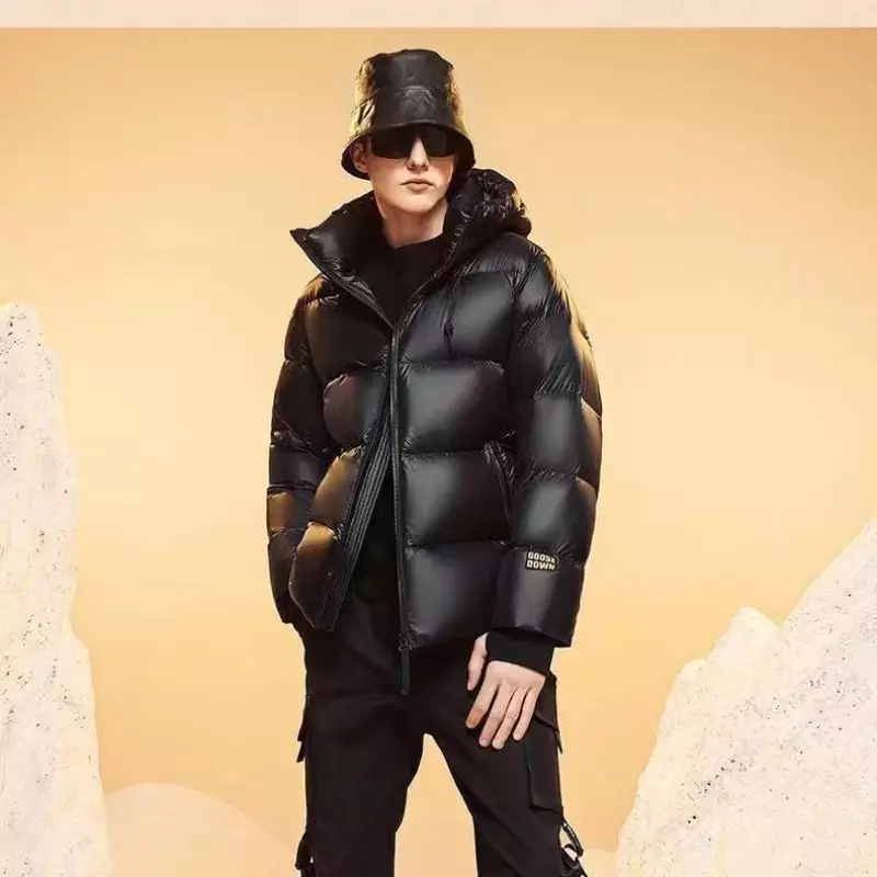 Men Winter Fashion White Duck Down Coat Male Retro Light Thin Down Jackets Men Solid Color Loose Hooded Overcoats H381