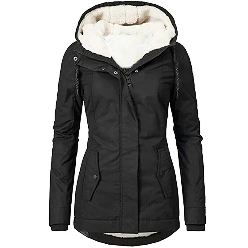 Cappotto addensato da donna di moda caldo inverno solido peluche addensato giacca lunga escursionismo all'aperto con cappuccio Parka antivento cappotto