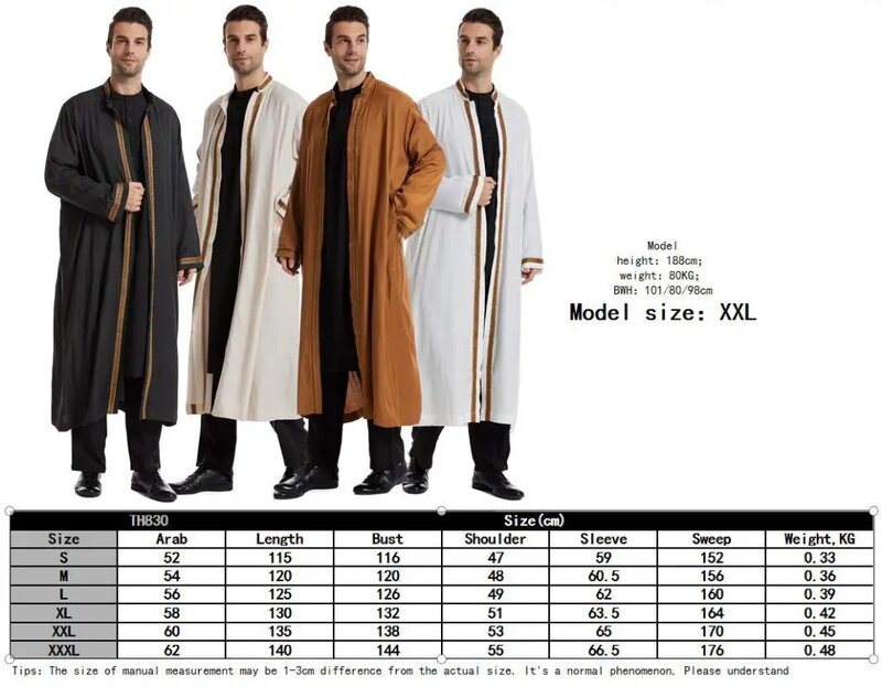 Vestido Longo Muçulmano para Homens, Eid Cardigan, Jubba Thobe, Abaya, Ramadã Islâmico, Quimono, Long Robe, Árabe Saudita, Dubai, Saudita, Dubai