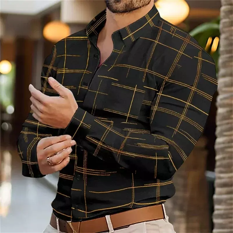 Camisa de manga longa havaiana masculina, lapela elegante, cardigã de peito único, bolsos reais, casual, XS-6XL, verão