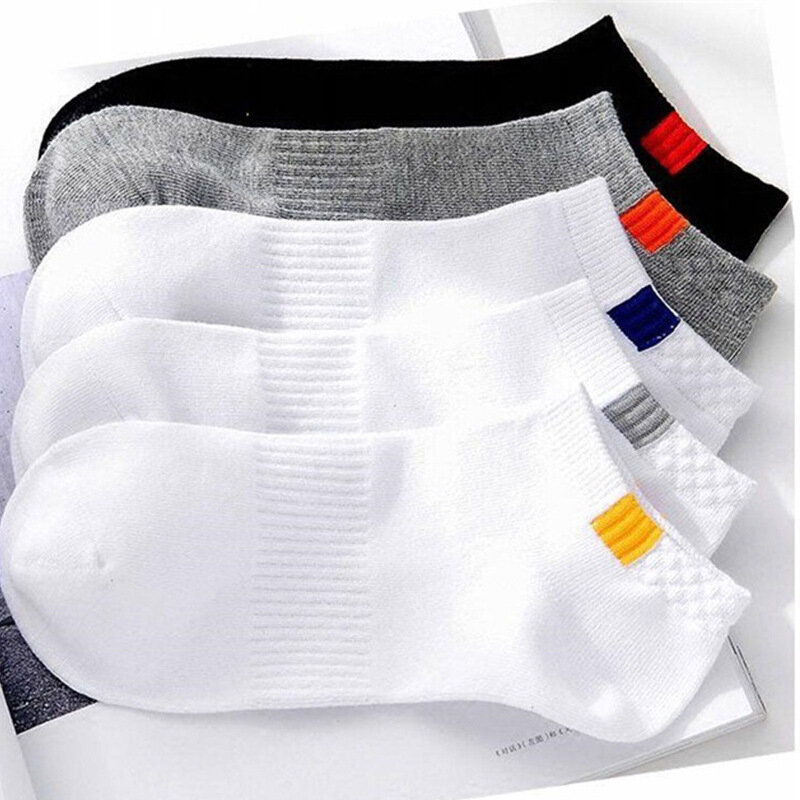 5 Paar Effen Kleur Casual Katoenen Mannen Korte Sokken Mode Ademende Boot Sokken Lage Casual Comfortabele Heren Sokken White Hot Sale