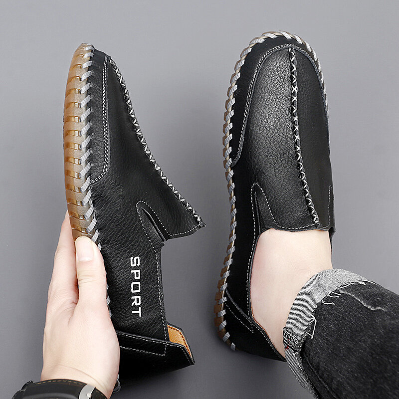 Men's Shoes 2023 Plus Size Men's Casual Shoes Outdoor Daily Male Flats Sewing Round Toe Slip on Soft Bottom Man Leather Shoes
