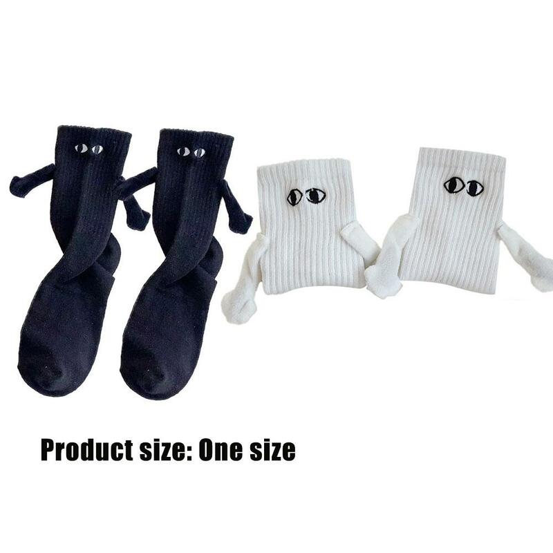 Boneca 3D de sucção magnética feminina, meias de algodão respirável, meias confortáveis, mão adorável na mão, meias fofas para casal