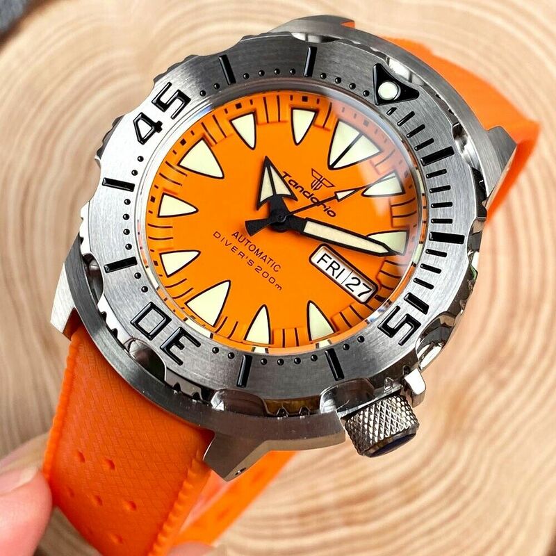 Reloj Automático para hombre, cronógrafo de cristal de zafiro AR, 20ATM, 42mm, Monster naranja, NH36A