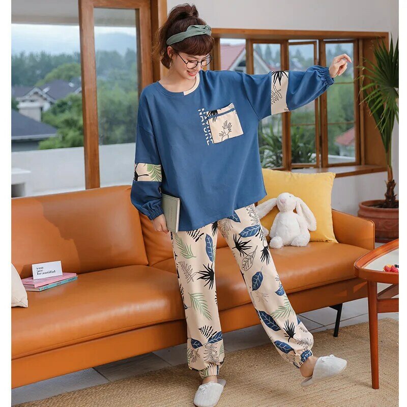 Cotton Pajamas Set Cute Cartoon Homewear Women Sleepwear Clothes Lounge Wear Autumn Long Sleeve Female Pajamas Set Sleepwear