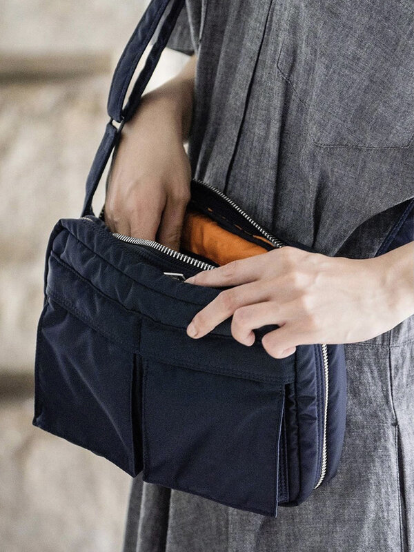 Bolsa mensageiro de pano de nylon impermeável masculina, bolsa de ombro única, bolsa casual com corpo cruzado, bolsa de peito masculina, moda japonesa