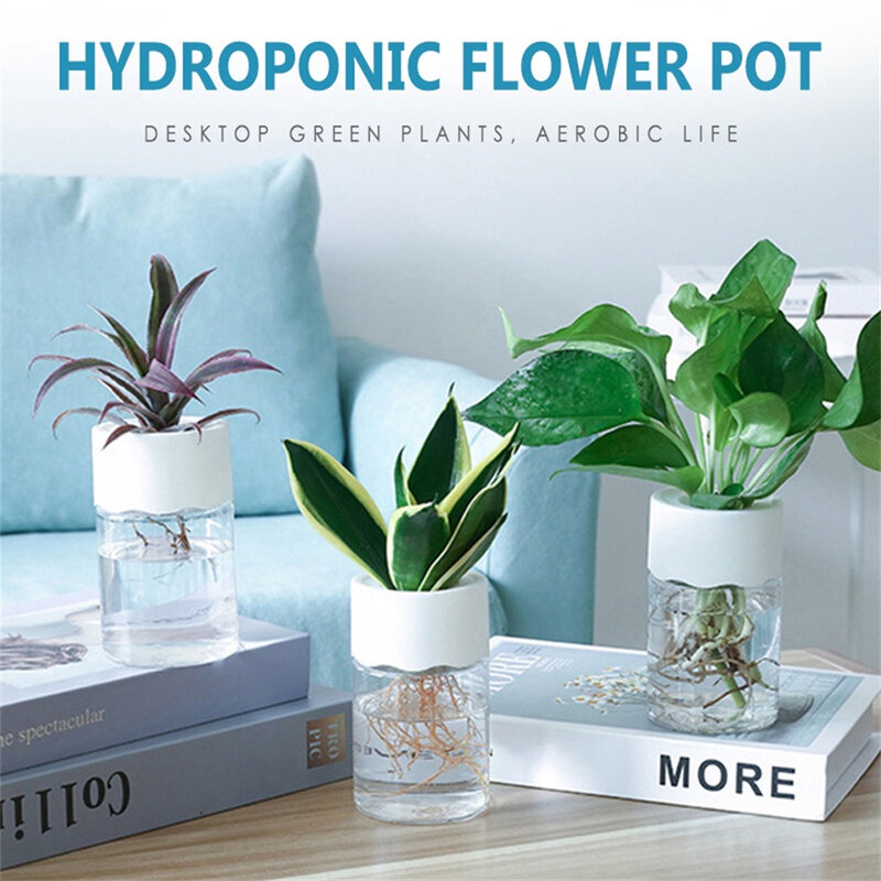 Maceta hidropónica de plástico para plantas, florero de plantación de agua, contenedor elegante, maceta acuapónica, decoración de oficina de escritorio para el hogar