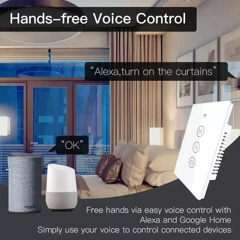 US EU WiFi RF433 Smart Touch Curtain Roller Blinds Motor Switch Tuya Smart Life App Remote Control Works with Alexa Google Home