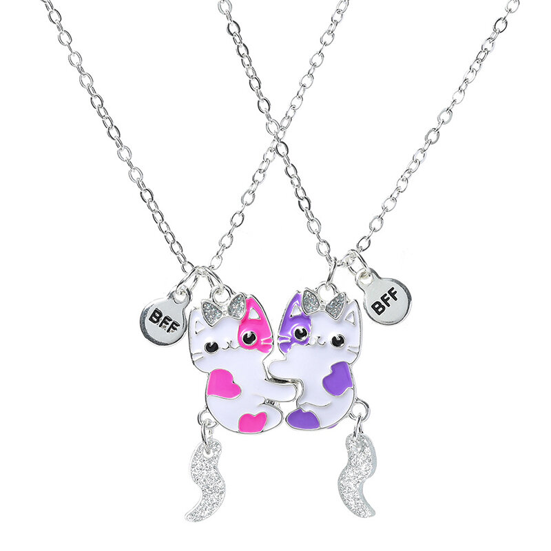 Kalung BFF anak perempuan, bentuk hati liontin beruang Koala Unicorn kucing lucu untuk anak-anak, hadiah perhiasan persahabatan