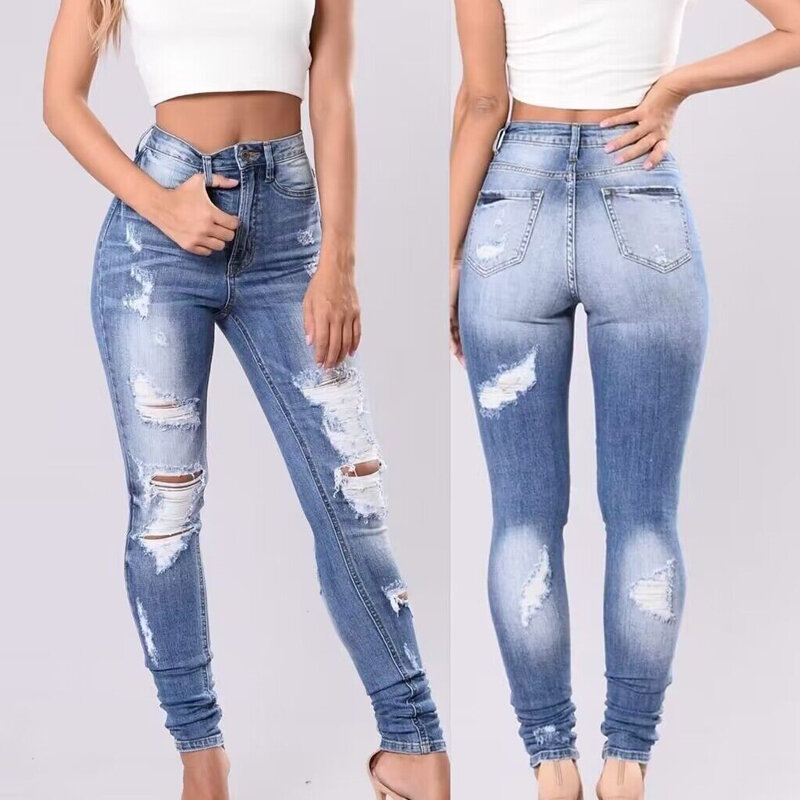 Letnie porwane dżinsy dla kobiet, nowa uniwersalna wysokiej jakości, swobodne luźne jeansy dziewięciopunktowe spodnie do połowy talii