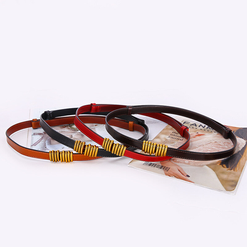 Cinturones de cuero genuino para mujer, 1,5 cm, 2,0 cm de ancho, hebilla de Metal, moda Casual, versátil, diseño de lujo, cinturón para Vaqueros, cinturón para vestido