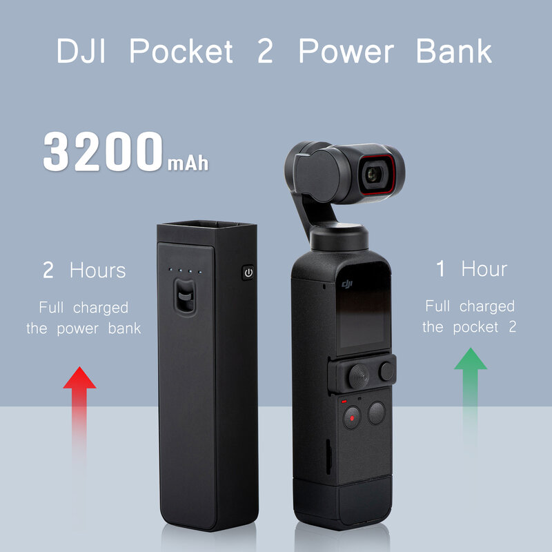 STARTRC-DJI Pocket 2 Mobile Power Bank, Carregador de carregamento rápido portátil, Handheld Camera Extension Rod para OSMO Pocket 2, 3200mAh