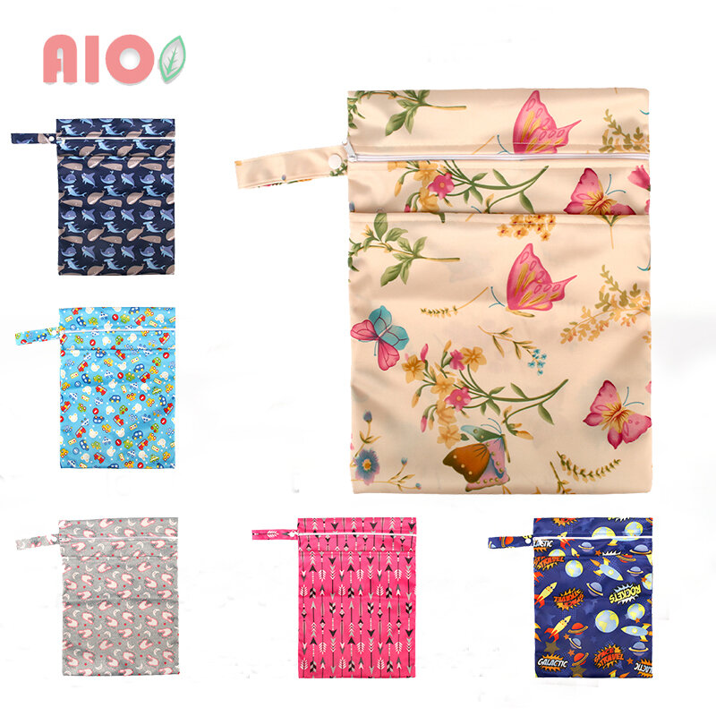 AIO 1Pcs 28*40cm Diaper Bags PUL Nappy Wet Dry Bag With Two Zippered Baby Diaper Bag Nappy Bag Waterproof Reusable Washable