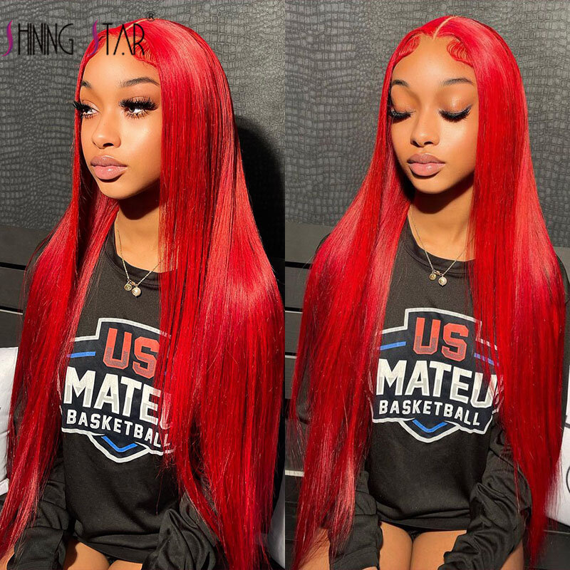 Hot Red Straight 13x6/13x4 Lace Front Human Hair Wigs Brazilian Red 99J Lace Frontal Wig For Women Pre Plucked Colored Wig 180%