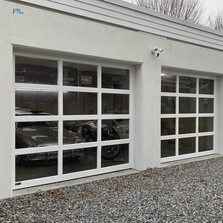 Szklane drzwi garażowe izolowana przezroczysta biała brązowa anodyzowane aluminium rama bramy garażowe do domu z przejdą przez gorącą sprzedaż