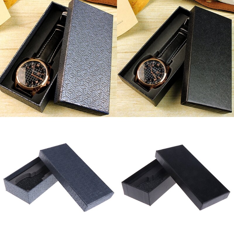 Caixa exibição relógio para estojo 14,5x6,5x3cm Caixa relógio retangular masculina presente 4 cores
