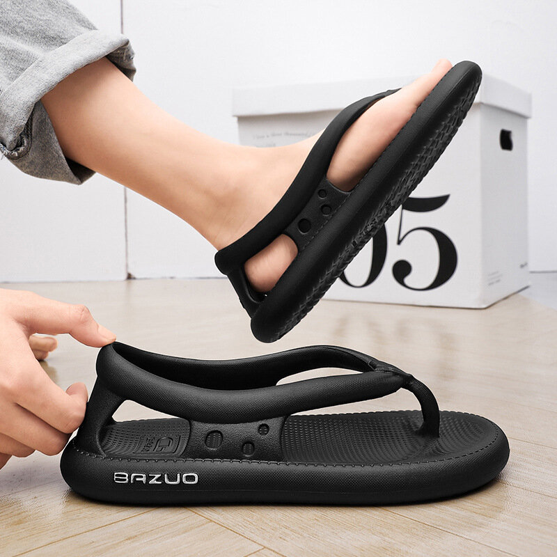 รองเท้าแตะพื้นหนา EVA สำหรับผู้หญิงสำหรับฤดูร้อนรองเท้าแตะผู้ชายสีทึบรองเท้าแตะคู่รักใส่ในบ้านกันลื่นรองเท้าแตะ