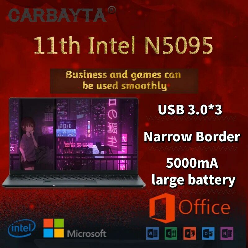 N5095 IPS Layar 15.6 Inci 16GB RAM 256GB 1TB 2TB SSD Intel Celeron Bisnis Netbook Windows 10 11 Pro Laptop Gaming Murah