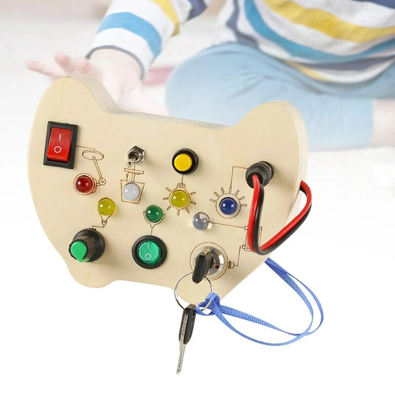 Montessori mainan saklar lampu mainan balita papan sibuk mainan sensorik kayu dengan saklar lampu LED papan kontrol untuk taman kanak-kanak