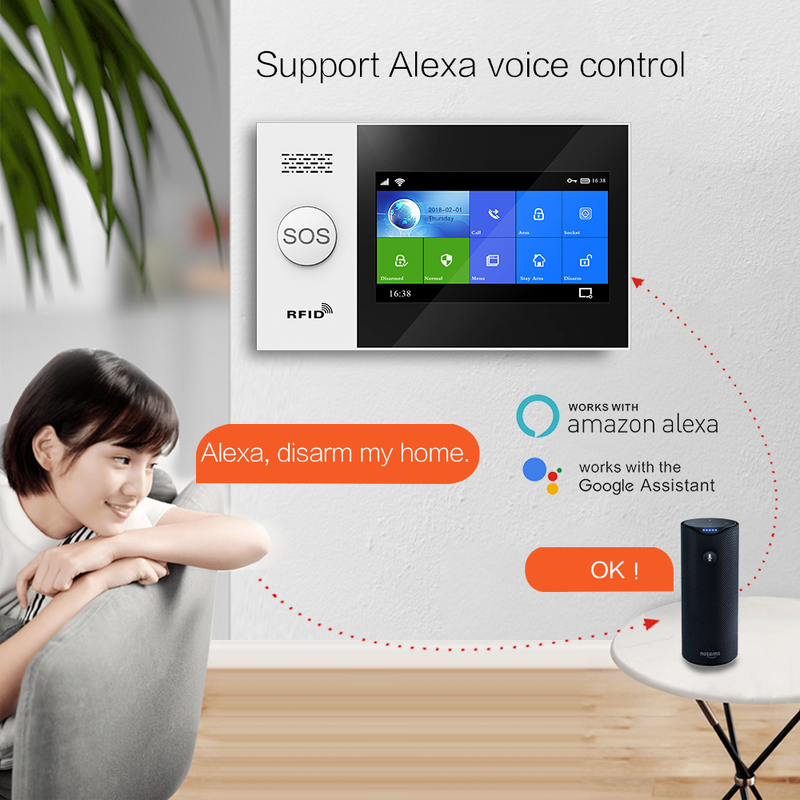 ระบบสัญญาณเตือนขโมย WiFi 4.3นิ้วสำหรับความปลอดภัยในบ้านรองรับการแจ้งเตือน Tuya แอปควบคุมการทำงานร่วมกับ Alexa gautone