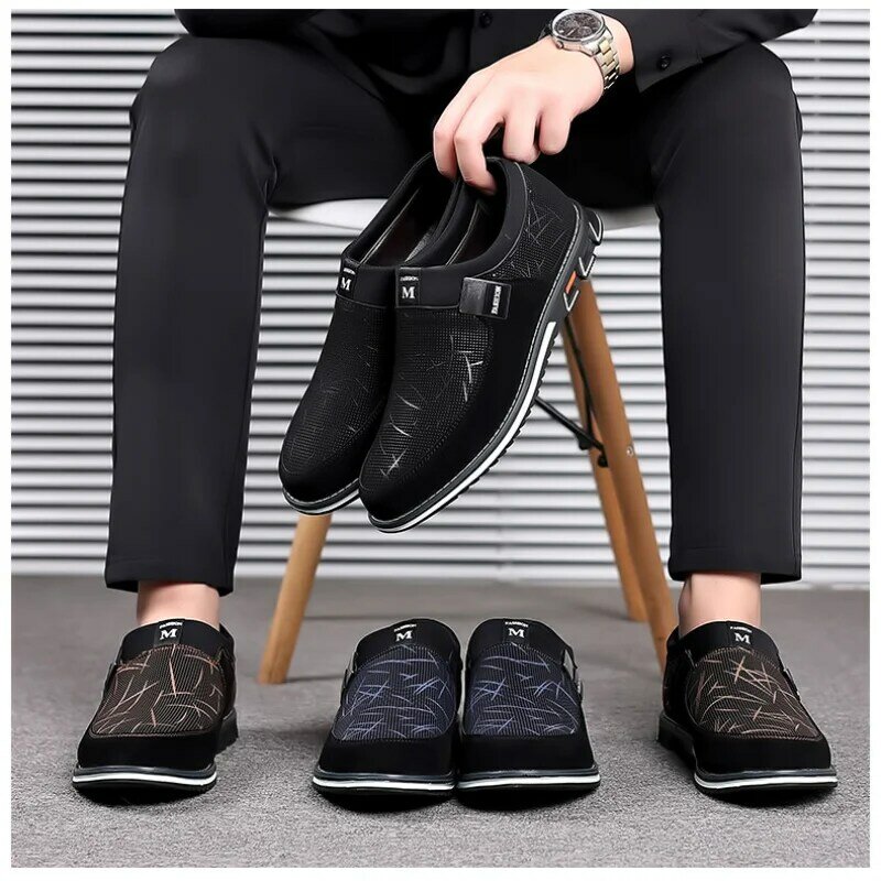 Sepatu Slip On kasual klasik untuk pria, sepatu selop kulit bisnis Moccasins kantor untuk pria, sepatu kerja tren mengemudi ukuran besar