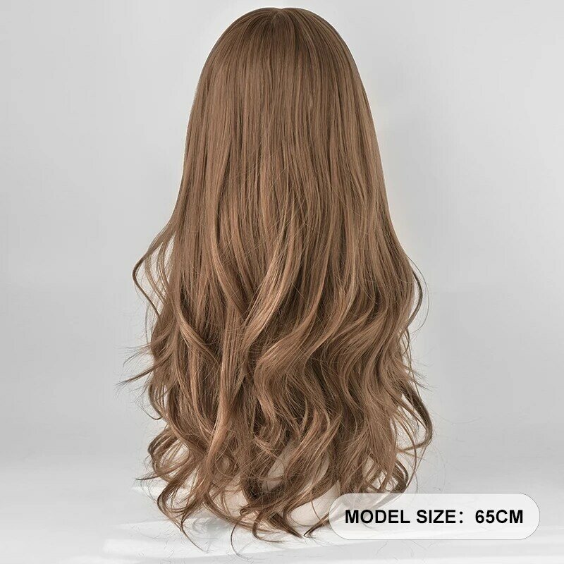 7jhh perucas-peruca marrom mel para as mulheres, cabelo sintético, alta densidade, onda, resistente ao calor, com franja