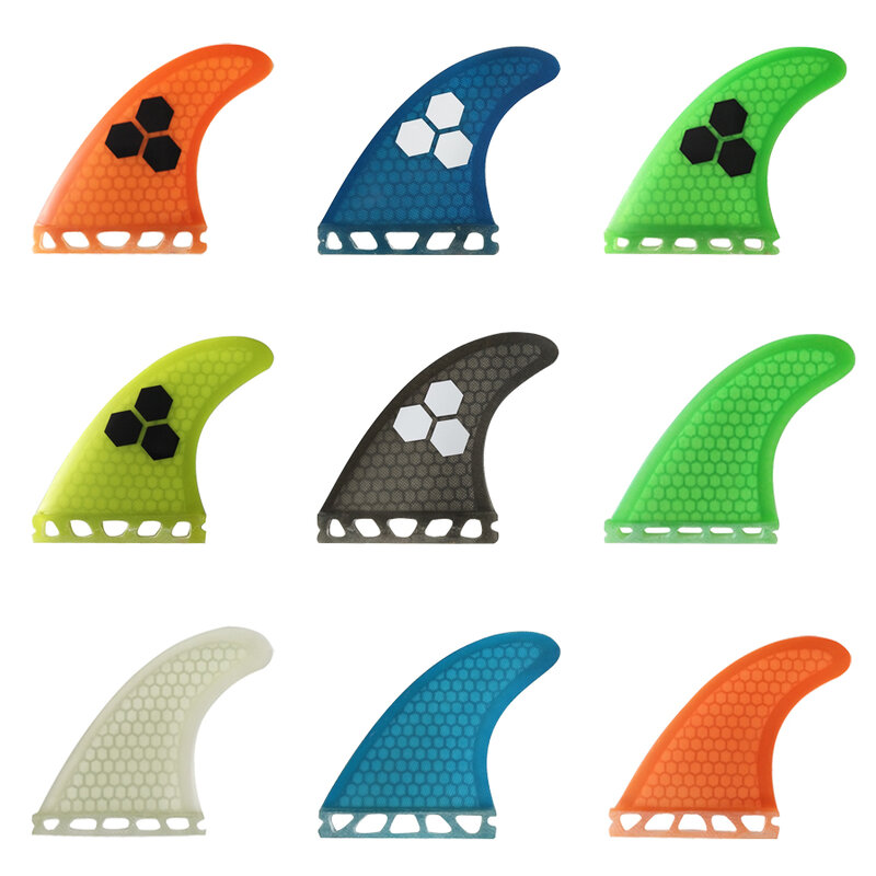 Conjunto de tri fin abas únicas barbatanas s/m/l barbatanas de surf prancha de surf fin laranja/amarelo/azul/cinza/verde com logotipo preto favo de mel de fibra de vidro