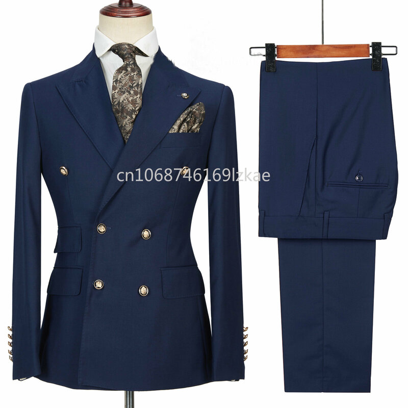 2024 New Design Double Breasted Men Suit Orange Slim Fit Peak Lapel Wedding Suits For Men Prom Blazer Groom Tuxedo Jacket Pants