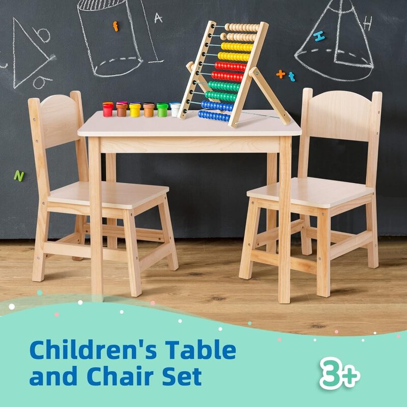 Set tavolo e sedie per bambini in legno TOOKYLAND, naturale, robusto, non oscillante, mobili per bambini di colore chiaro, facile da abbinare