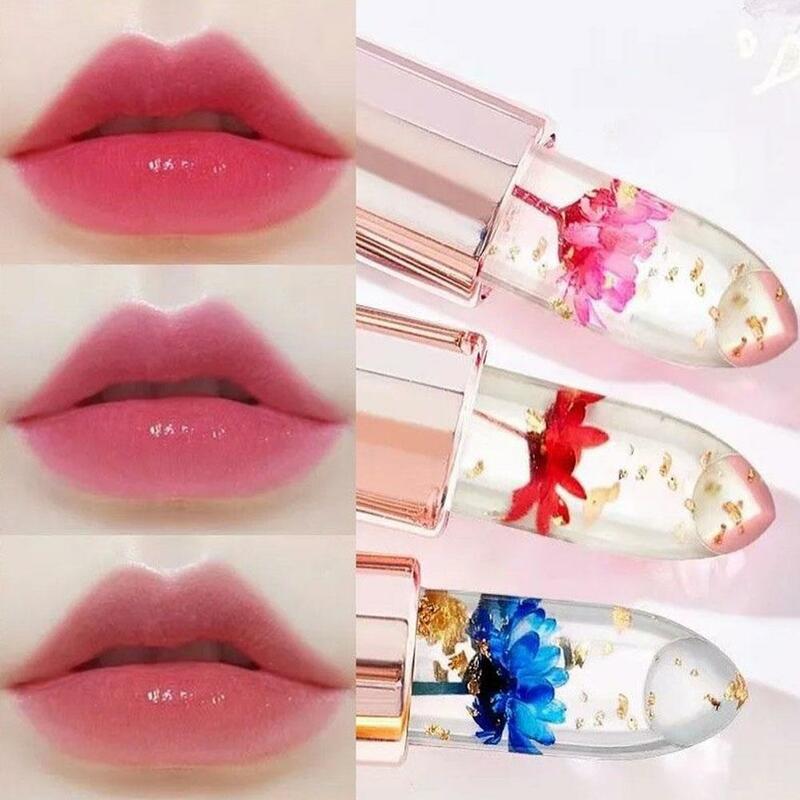 Transparante Jelly Bloem Lippenstift Temperatuur Kleurveranderende Lippenbalsem Make-Up Sexy Lipgloss Hydraterende Blauwe Rose Lippenstift