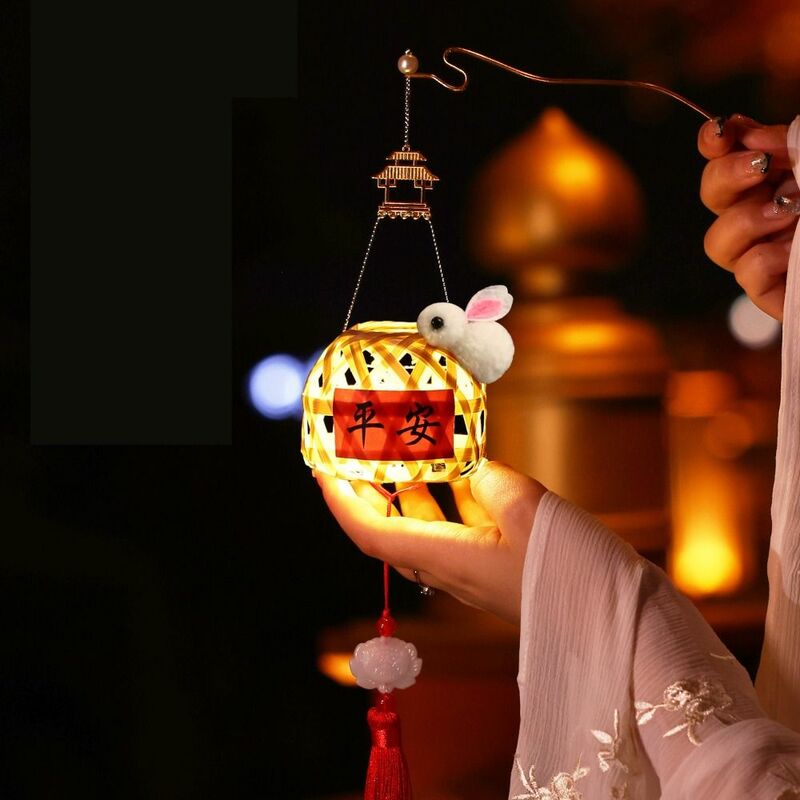 Linterna luminosa portátil para Festival de mediados de otoño, linterna de bambú artesanal, juguete hecho a mano para niños, linterna antigua de conejo