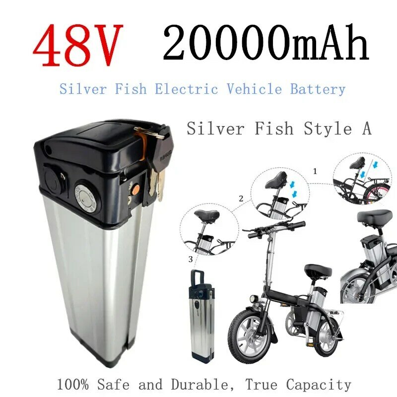 Bateria de lítio para veículos elétricos, bicicleta dobrável, peixe prateado, rei do mar, universal, grande capacidade, 13S5P, 48V, 20Ah