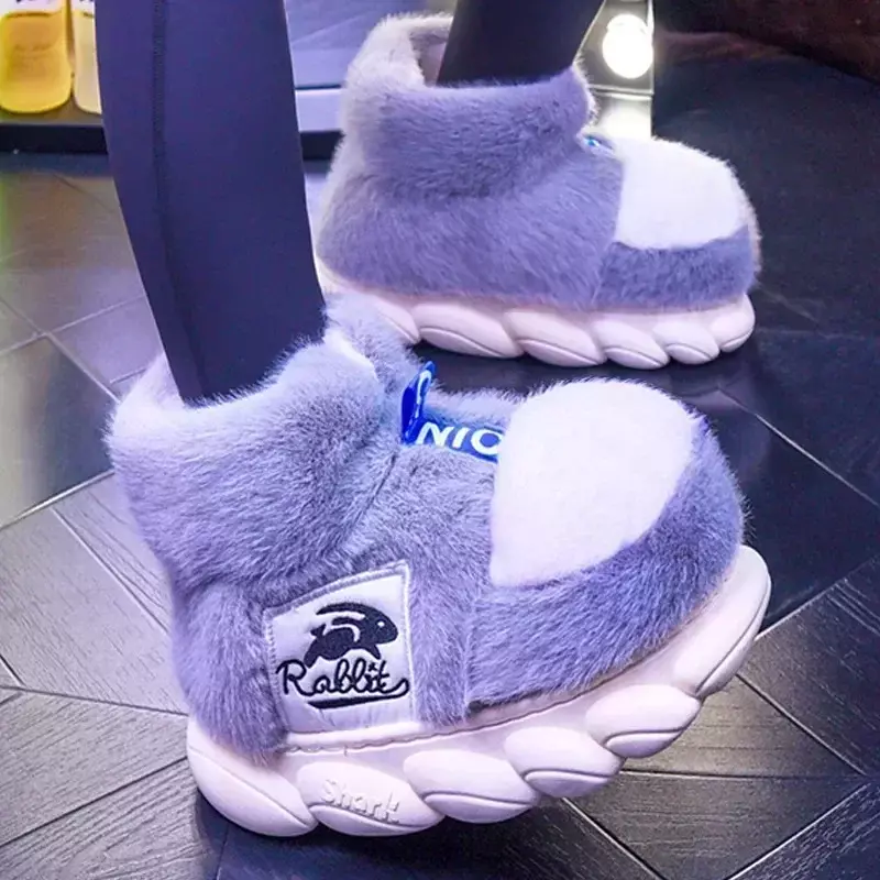 Women Winter Warm Shoes 2023 Plush Lining Indoor Cotton Slippers Couple Platform High Top Snow Boots Female Male Home Slipper