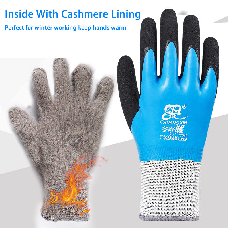 1 para zima wodoodporne bezpieczeństwo pracy rękawice termiczne antypoślizgowa guma lateksowa rękawice ogrodowe dla pracownika budowniczy ochrona rąk