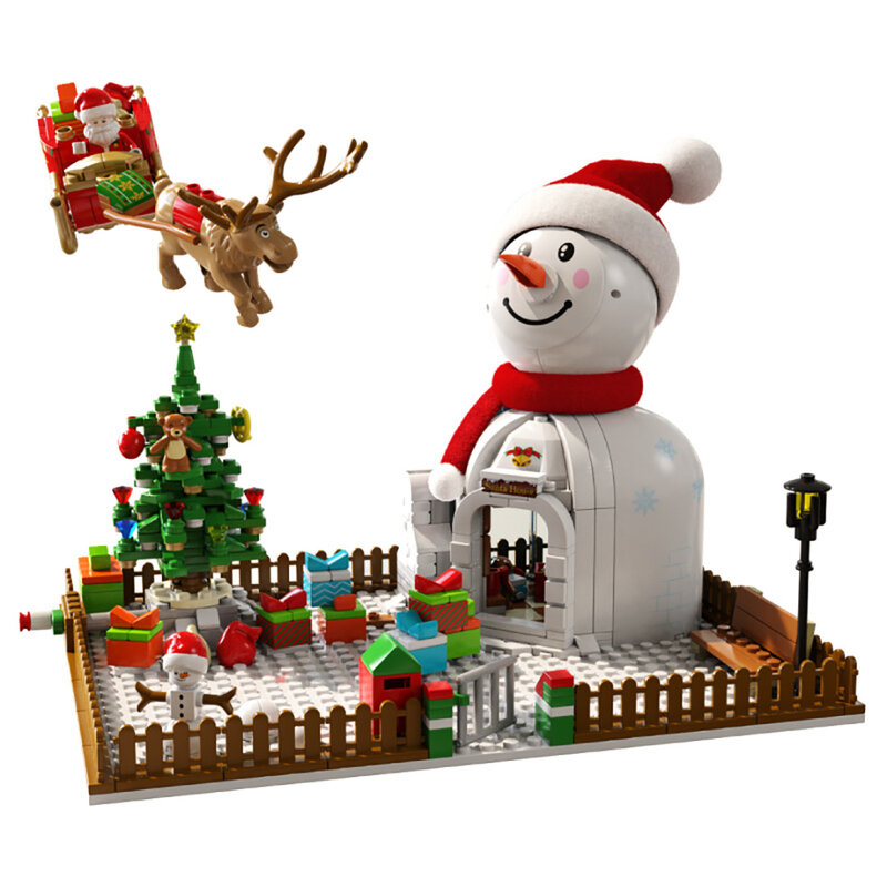 Bloques de construcción de Casa de muñeco de nieve para niños, juguete de alta tecnología, ensamblaje de dibujo electrónico, bricolaje, regalos de Navidad, 573 piezas