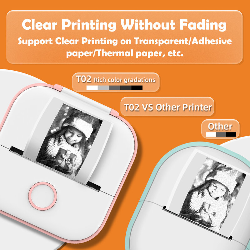 Phomemo T02 휴대용 열전사 프린터, 미니 프린터, 열전사 인쇄 포켓 스티커 라벨 기계, 다양한 라벨 용지, 직송