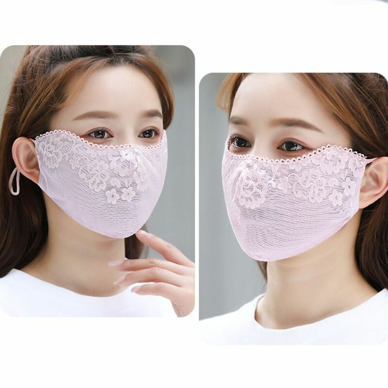 Flower Sunscreen Lace Mask Sunshade Solid Color Sunscreen Face Cover UV Protection Adjustable Strap UV Protection Mask Riding