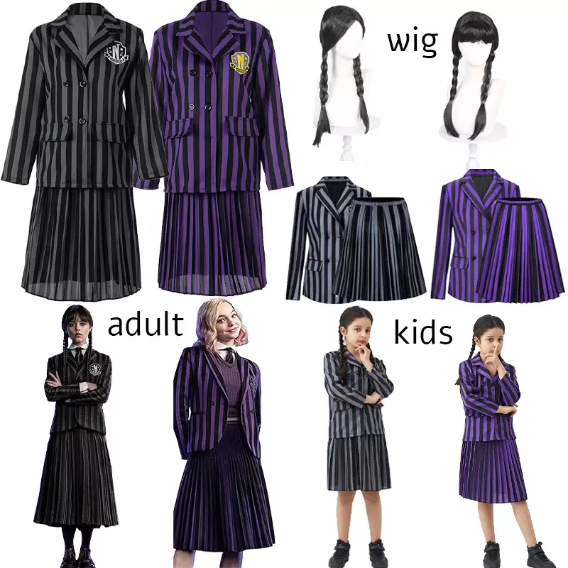 Addams-vestido de Cosplay para niños, traje de Carnaval de Halloween, vestido negro, juego de rol para niñas