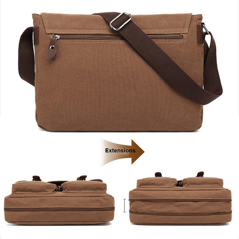 캔버스 가방 확장 메신저 가방 남성 작업 학교 어깨 가방 15.6 인치 노트북 빈티지 가방 남성 슬링 가방