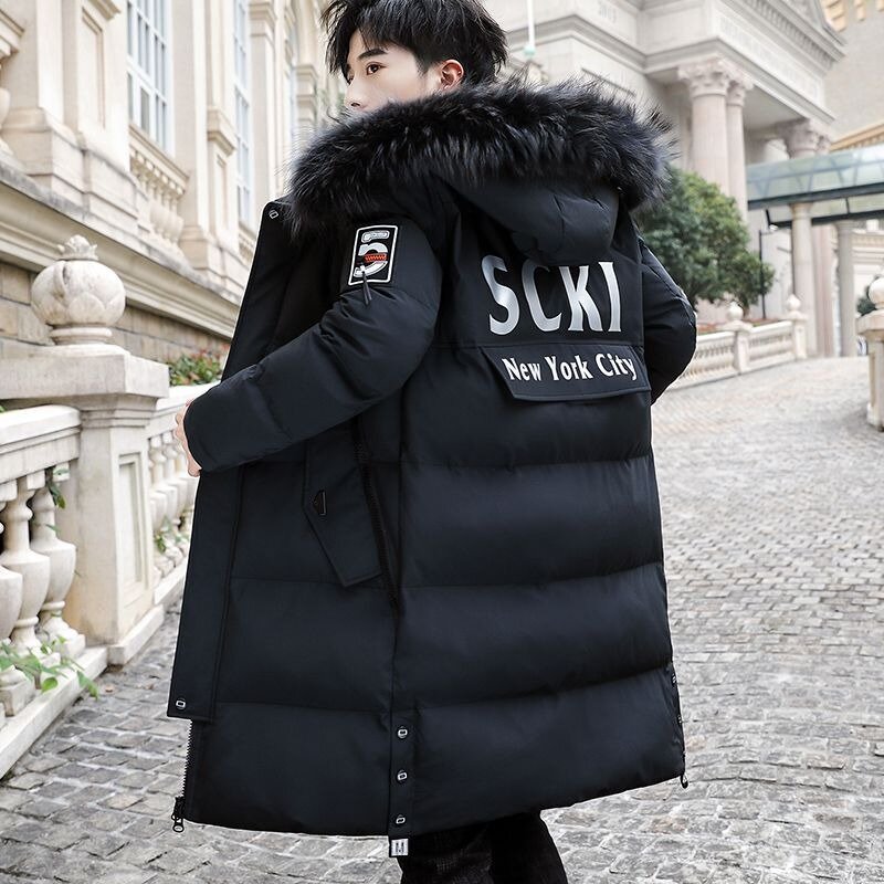 Cotton-Padded Jacket Men 2023 New Hooded Korean Style Trendy Youth Cotton-Padded Coat Mid-Length CCold-Proof