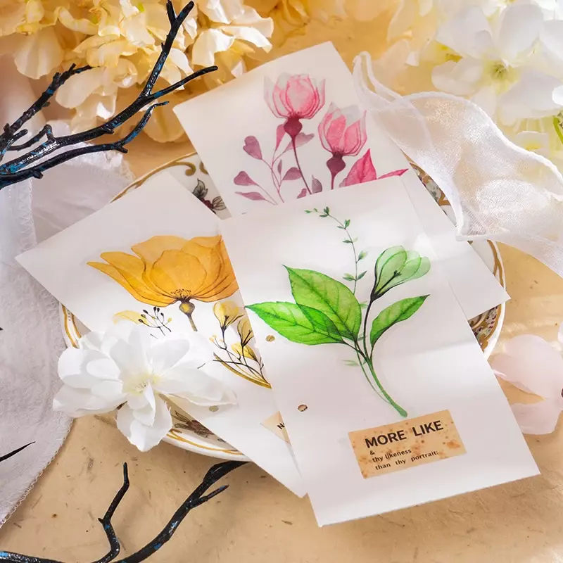 Material decorativo colagem para Scrapbooking, flor de cristal e sombra, tamanho grande, planta planejador literário, adesivos PET, 20*9cm, 10 folhas
