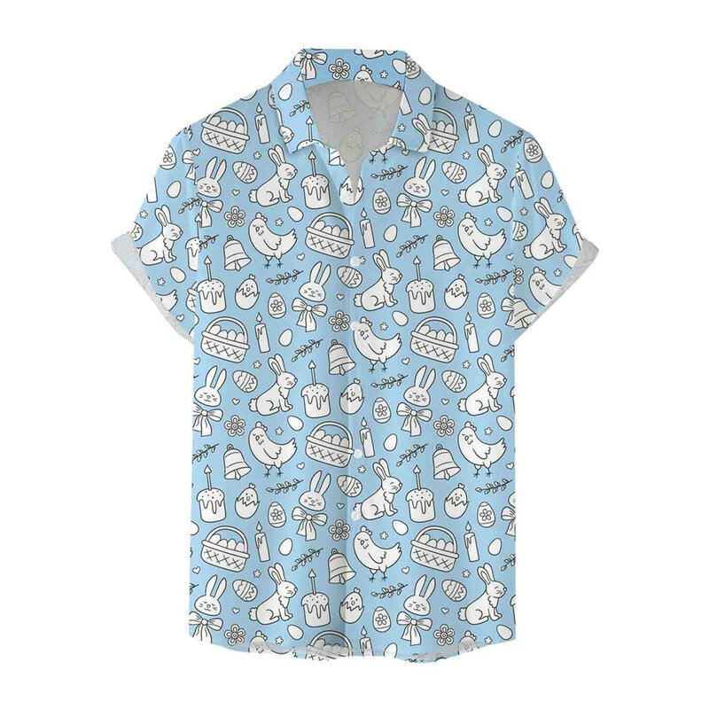 Moda męska swobodna osobowość wielkanocny druk cyfrowy 3D wzór z królikiem koszulka z krótkim rękawkiem T Shirt impreza etniczna slim fit