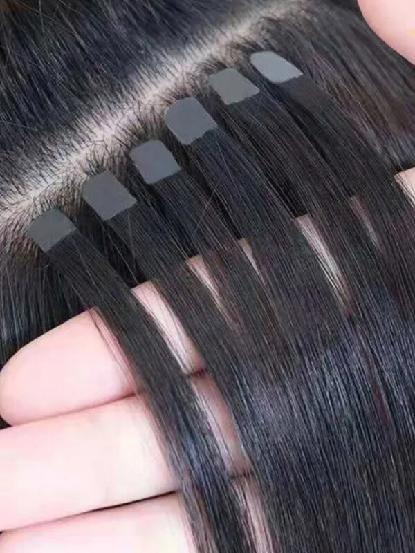 Mini taśma do przedłużania włosów ludzki włos naturalna taśma w doczepach włosów 3x0,8cm niewidoczna taśma 10 sztuk/paczka do włosów bocznych