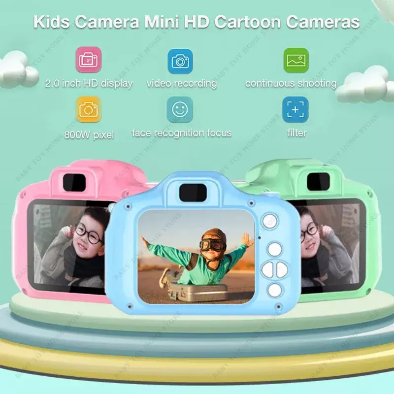 Mini câmera dos desenhos animados para crianças, vídeo portátil, SLR digital, brinquedos educativos, tela 2 Polegada HD