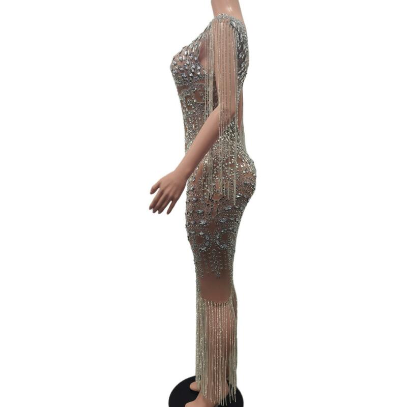 女性のための豪華な長いプロムドレス,シルバービーズのクリスタルと前髪のあるイブニングドレス,アフリカのカクテルのためのイブニングウェア,バジオ,2022