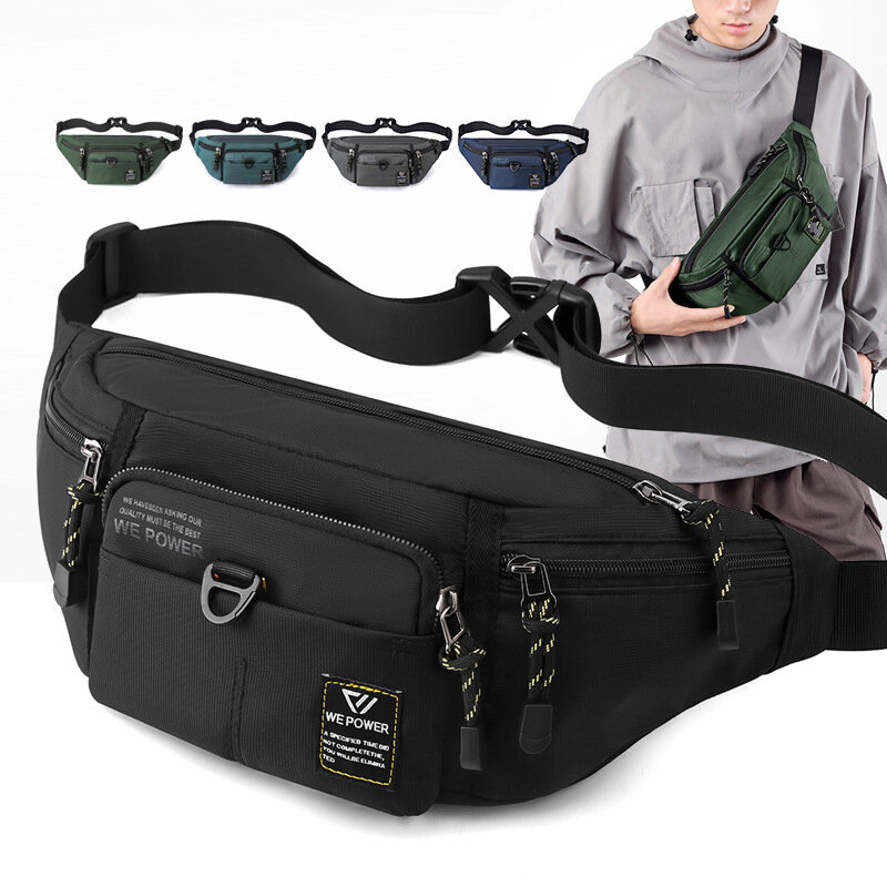 Riñonera de nailon con múltiples bolsillos para hombre, bolsa de cintura masculina, bolso de pecho con eslinga, bolso militar de viaje para dinero, bolso de cadera