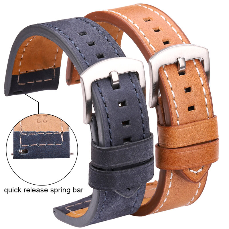Bracelets de montre en cuir de vache 18 20 22 24mm pour hommes et femmes, libération rapide pour Samsung Gear S3, bracelet de montre Vintage en cuir véritable